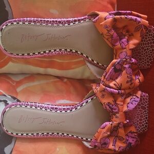 Betsey Johnson Floral Orange and Pink Heels